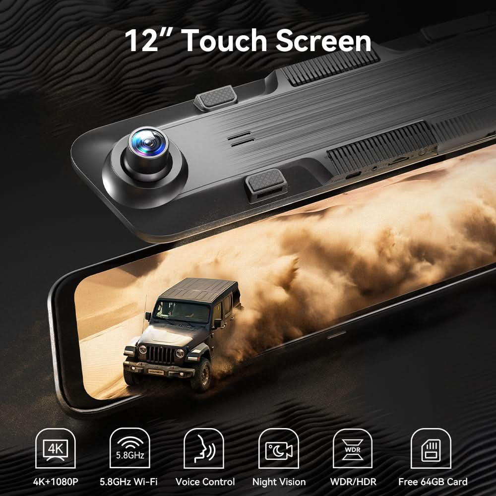 WOLFBOX G850 WIFI Rearview Mirror Backup Camera Dash Cam Smart Mirror with Voice Control