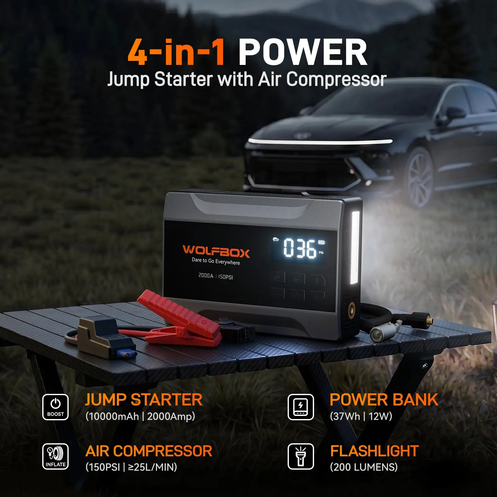 2000A Jump Starter with Air Compressor | WOLFBOX MegaVolt 10Air