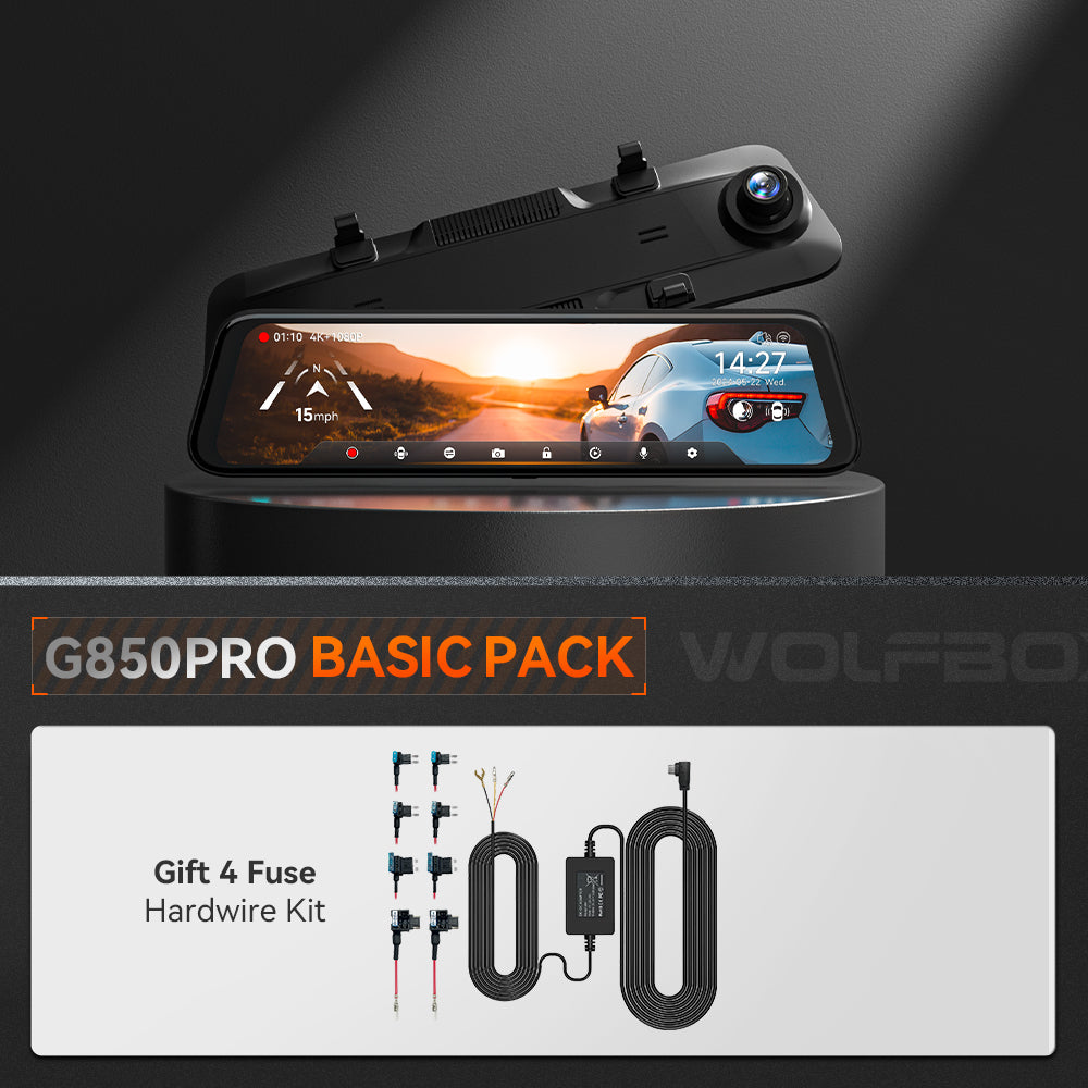 Wolfbox G850Pro Dash Cam | 4K Wifi Car Dash Camera Front and Rear Mirror Dashcam