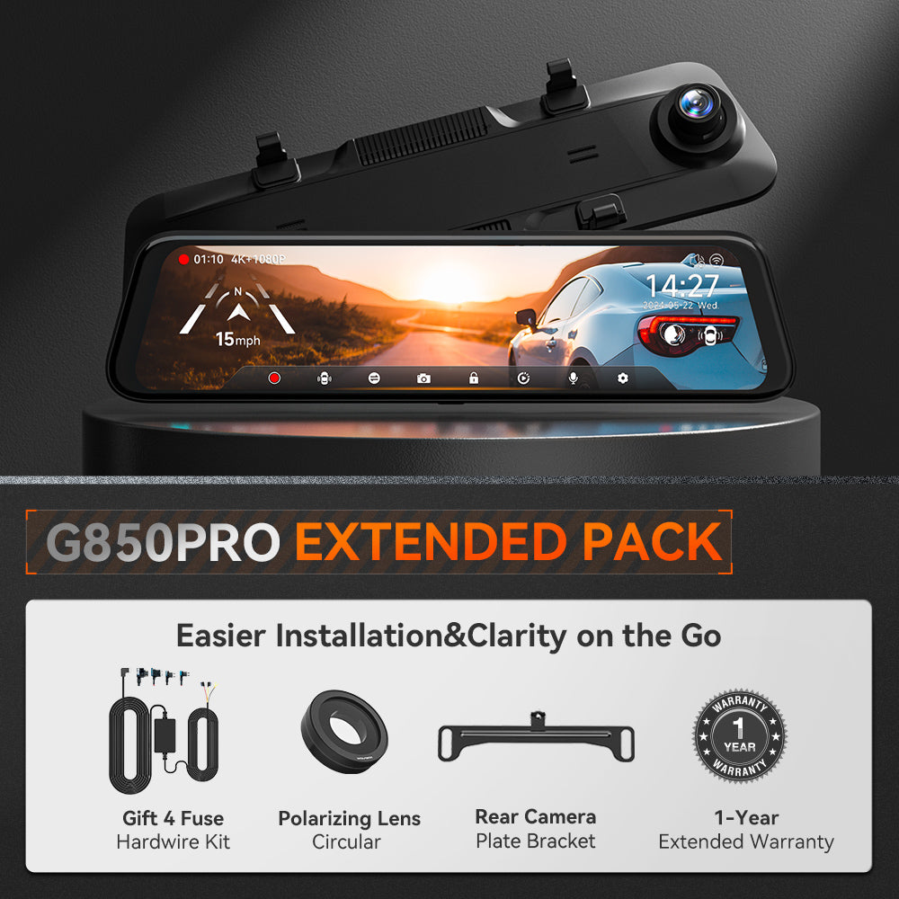 Wolfbox G850Pro Dash Cam | 4K Wifi Car Dash Camera Front and Rear Mirror Dashcam