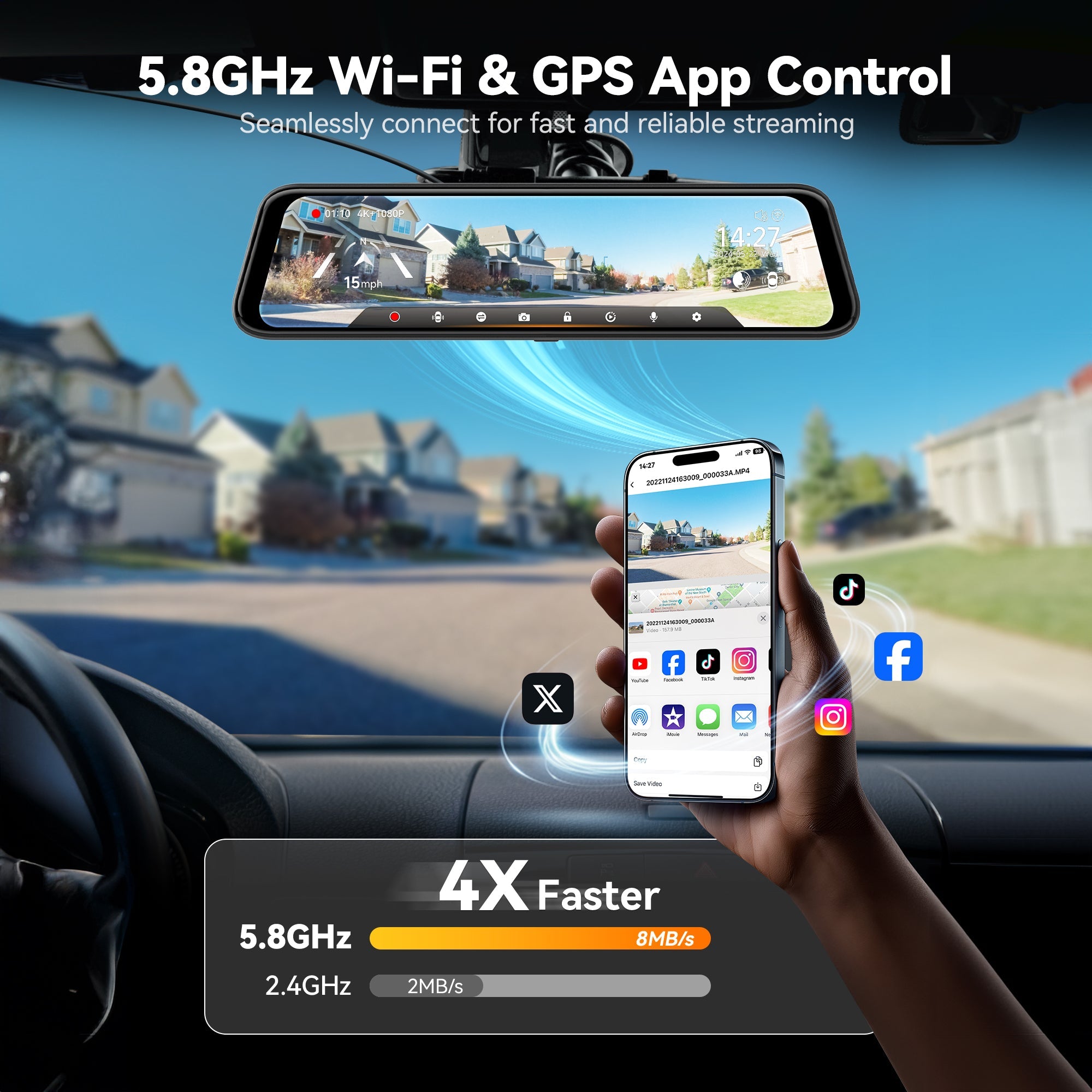 Wolfbox G850Pro Dash Cam | 4K Wifi Car Dash Camera Front and Rear Mirror Dashcam camera WOLFBOX