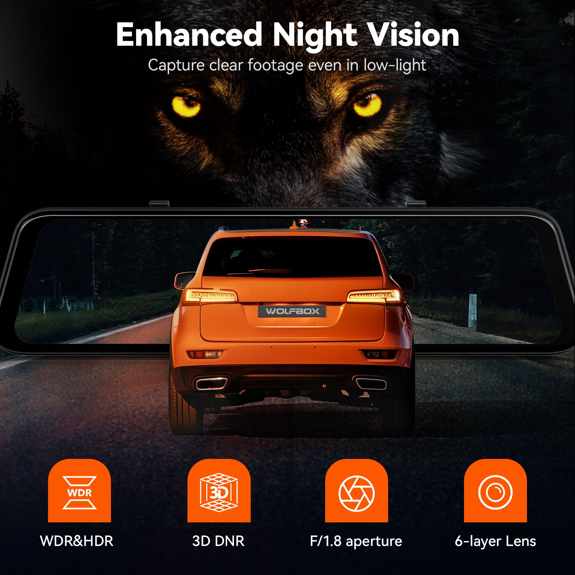 Wolfbox G850Pro Dash Cam | 4K Wifi Car Dash Camera Front and Rear Mirror Dashcam camera WOLFBOX