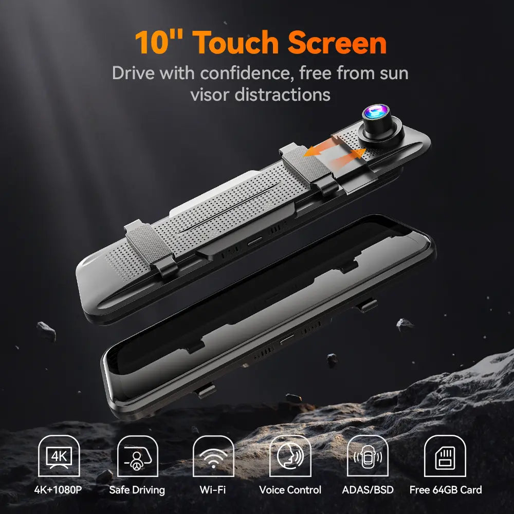 WOLFBOX M40 4K 10" ADAS WIFI Touch Screen Mirror Dash Cam