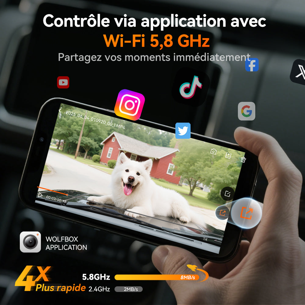 WOLFBOX G900Pro – Rétroviseur intelligent avec caméra embarquée, écran tactile WiFi et capteur 12 MP