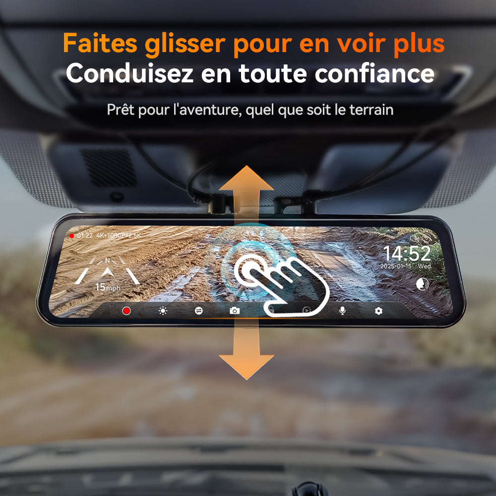 WOLFBOX G900 TriPro – Caméra rétroviseur à 3 canaux, version avec caméra arrière pour pare-chocs
