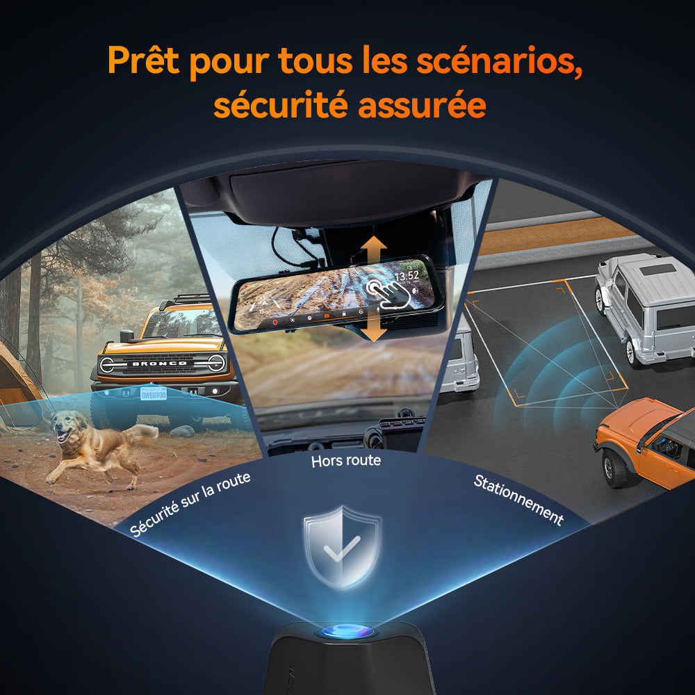 WOLFBOX G900 TriPro – Caméra rétroviseur à 3 canaux, version avec caméra arrière pour pare-chocs