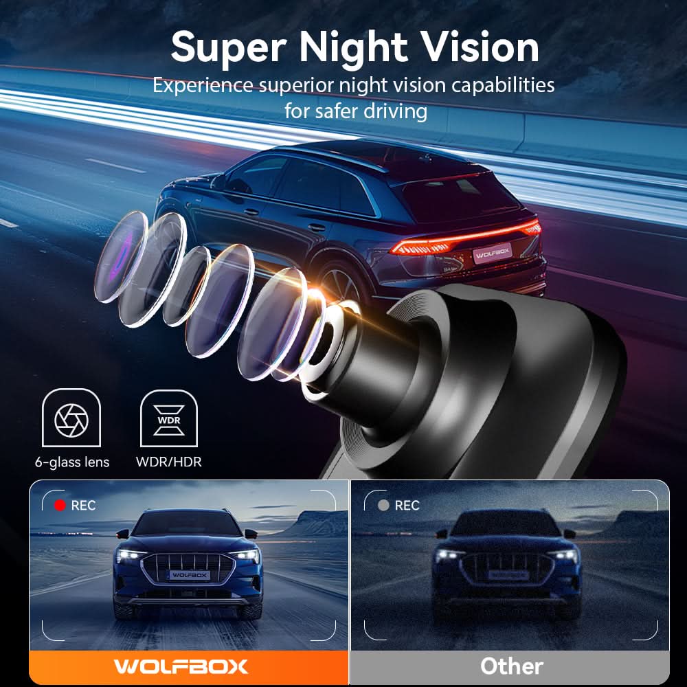 WOLFBOX G850 WIFI Rearview Mirror Backup Camera Dash Cam Smart Mirror with Voice Control