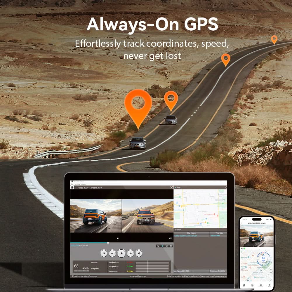 WOLFBOX G850 WIFI Rearview Mirror Backup Camera Dash Cam Smart Mirror with Voice Control
