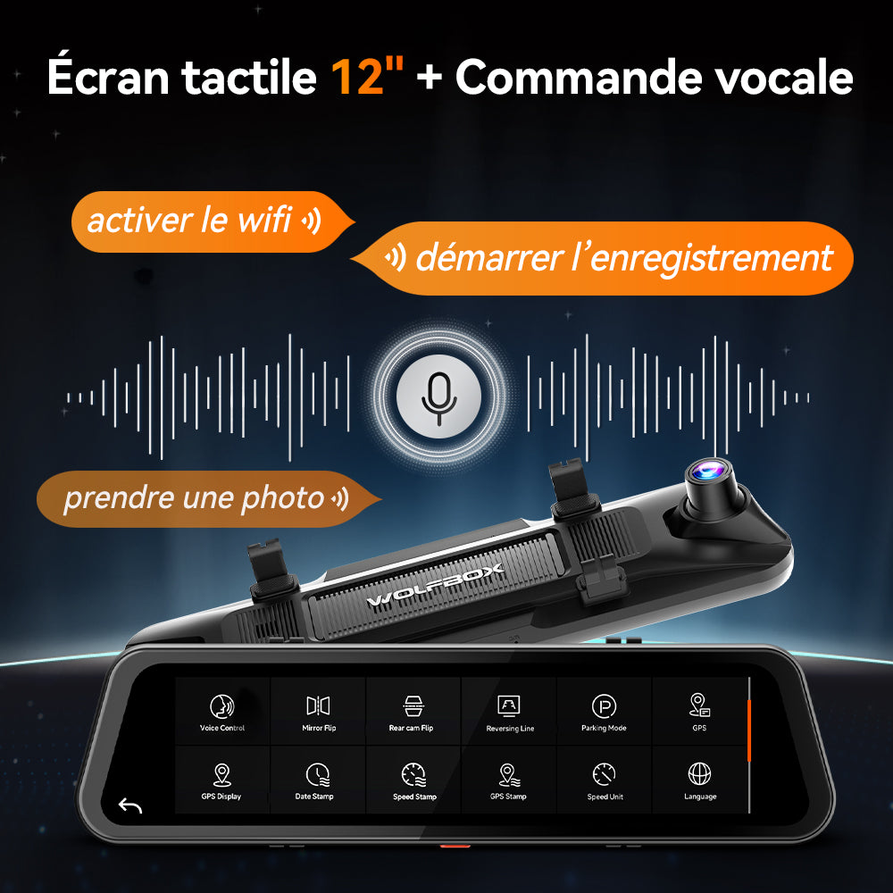 WOLFBOX G900 TriPro – Caméra rétroviseur à 3 canaux, version avec caméra arrière pour pare-chocs