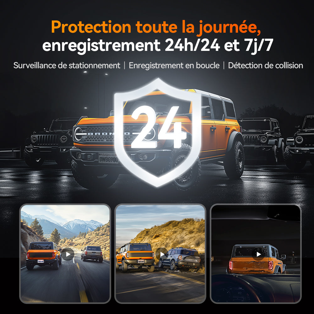 WOLFBOX G900 TriPro – Caméra rétroviseur à 3 canaux, version avec caméra arrière pour pare-chocs