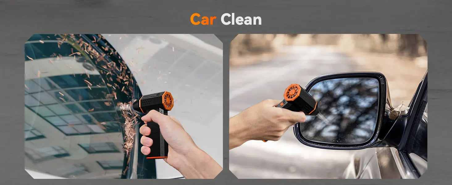 Air duster used for car cleaning, blowing away leaves and dust from rear-view mirror