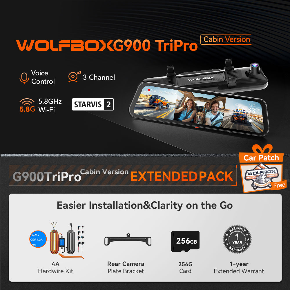 G900 TriPro 4K+2.5K+1080P 3 Channel Cabin Monitor Mirror Dash Cam