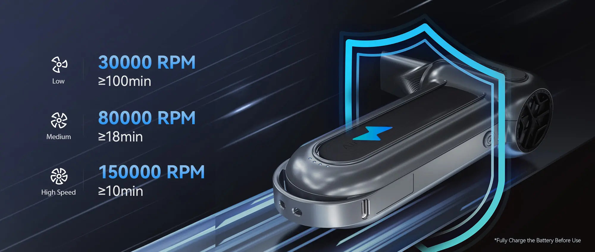 Compressed air duster with 3 adjustable speed modes and long battery life