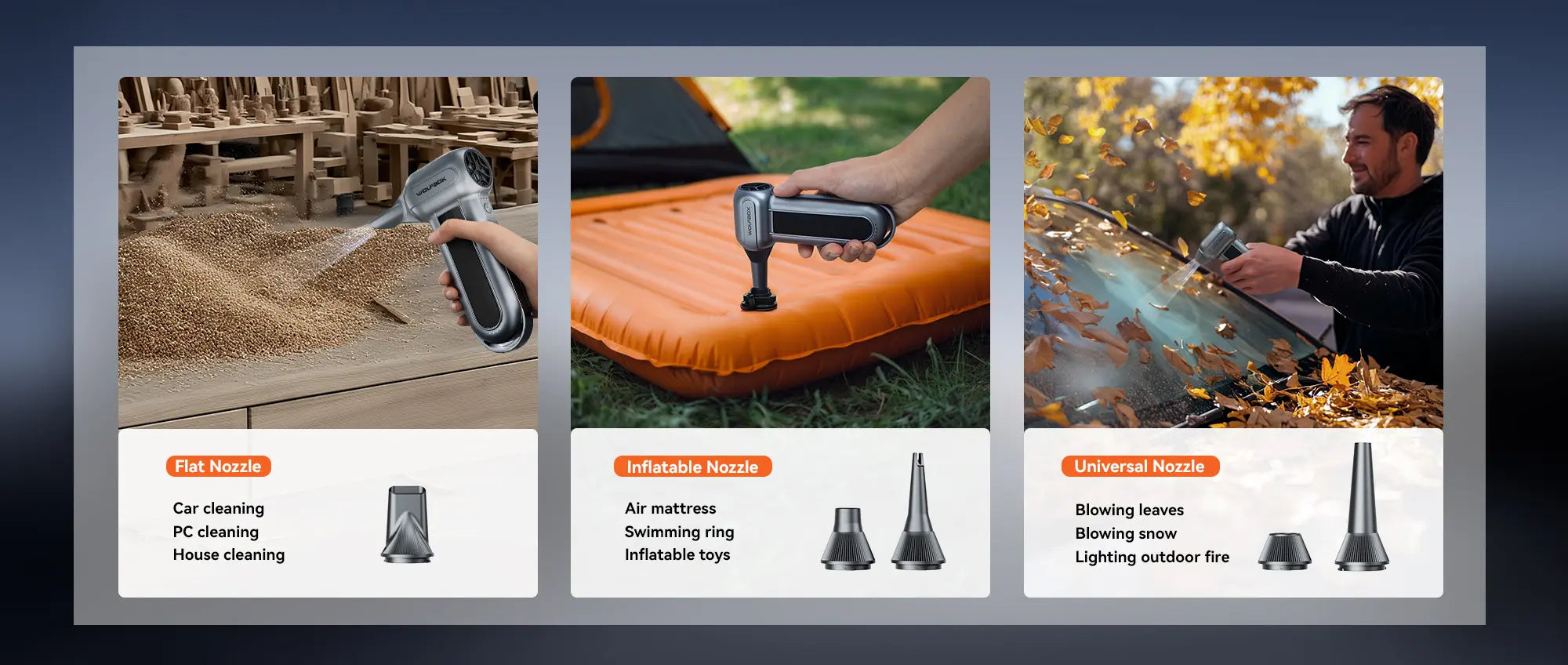 Electric air duster with multiple nozzles for versatile cleaning applications