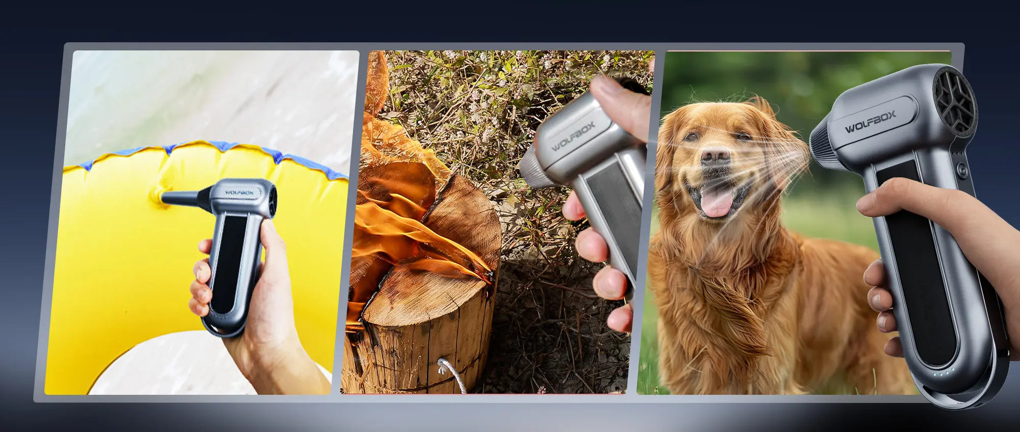 Electric air duster for outdoor use such as pet grooming, inflating, and fire starting