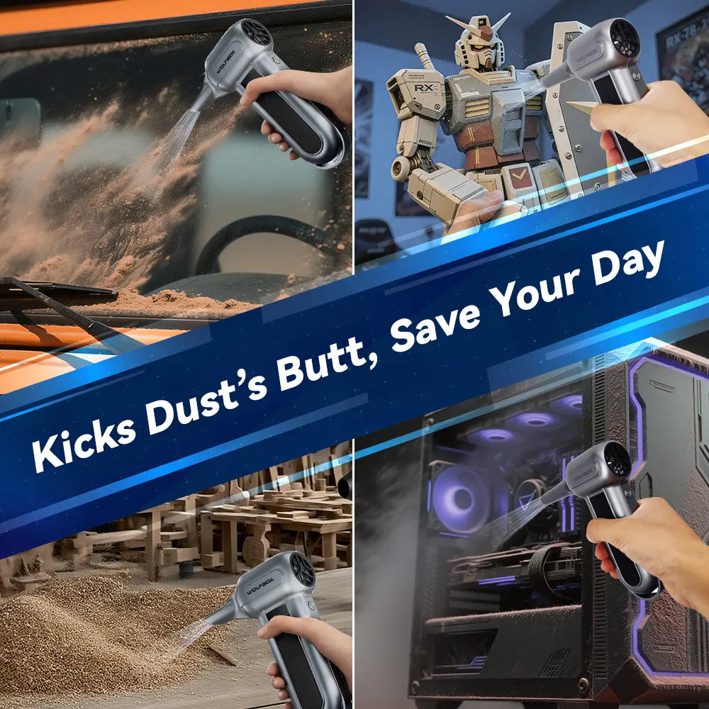 Versatile electric air duster for cleaning PC case, workbench, collectibles, and car windows