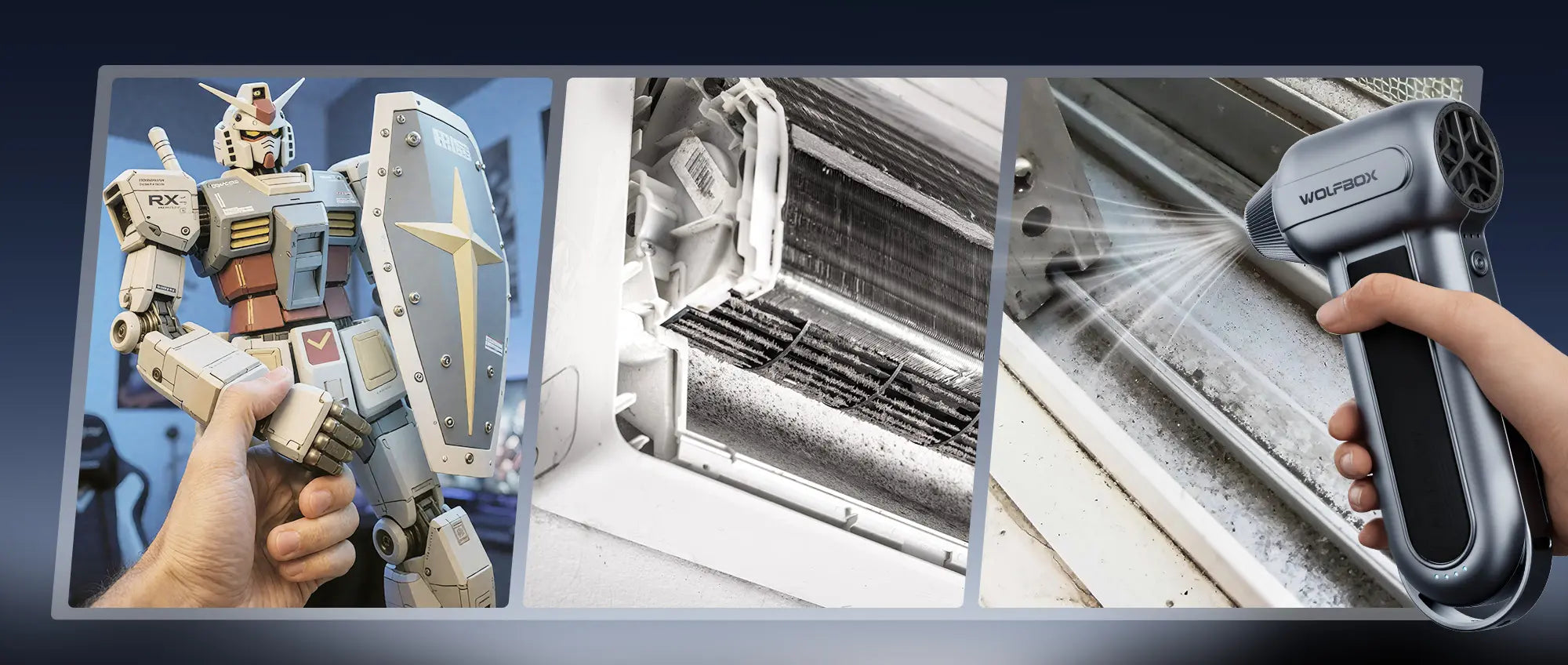 Electric air duster for household cleaning including AC, windows, and figures