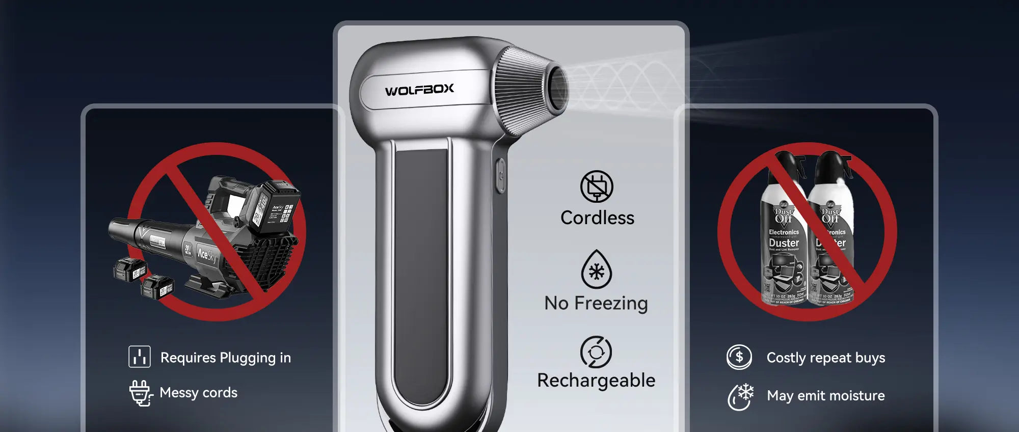Electric compressed air duster compared with canned air and blower