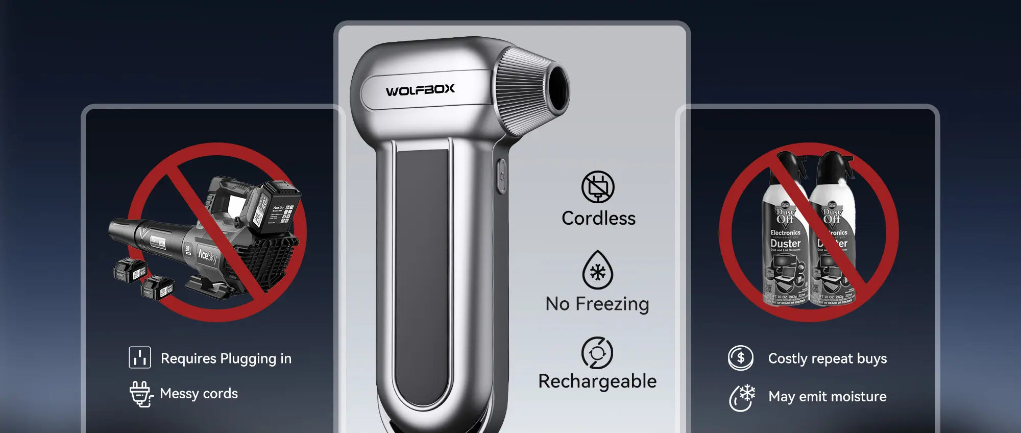 Electric compressed air duster compared with canned air and blower