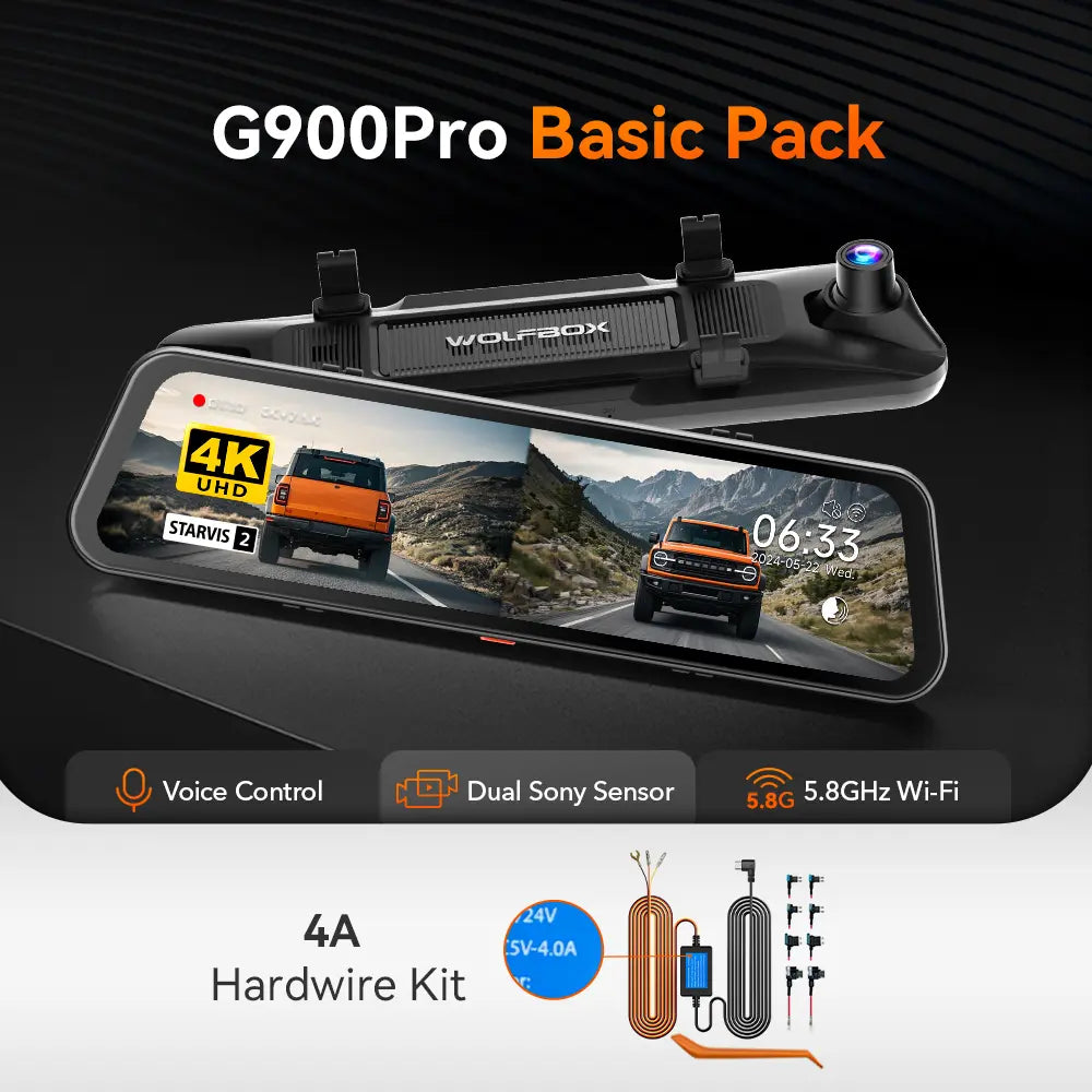 WOLFBOX G900Pro 12MP WiFi Touch Screen Rear View Mirror Smart Mirror Dash Cam