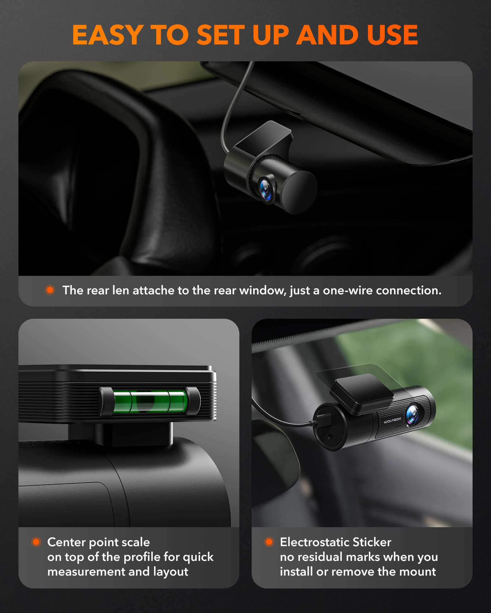 i05 | WOLFBOX Dash Cam Front and Rear, 4K Dash Cam with GPS WiFi UHD 2160P/1600P + 1080P camera wolfboxdashcamera