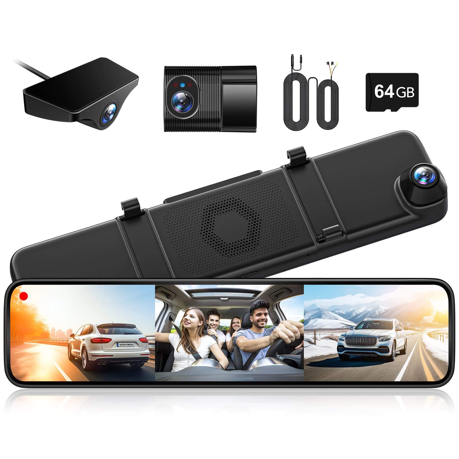 WOLFBOX G890 3 Channel Mirror Dash Cam with GPS camera wolfboxdashcamera