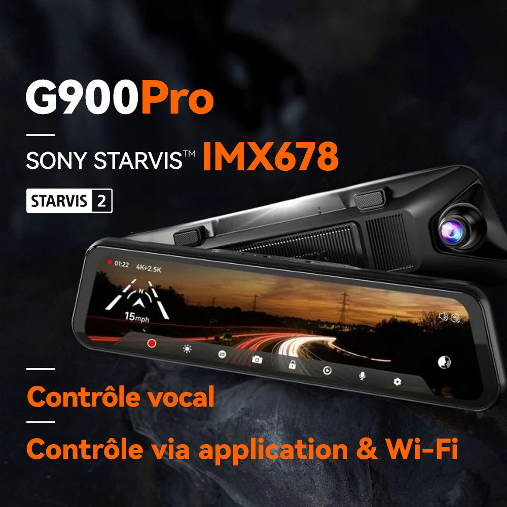 WOLFBOX G900Pro – Rétroviseur intelligent avec caméra embarquée, écran tactile WiFi et capteur 12 MP