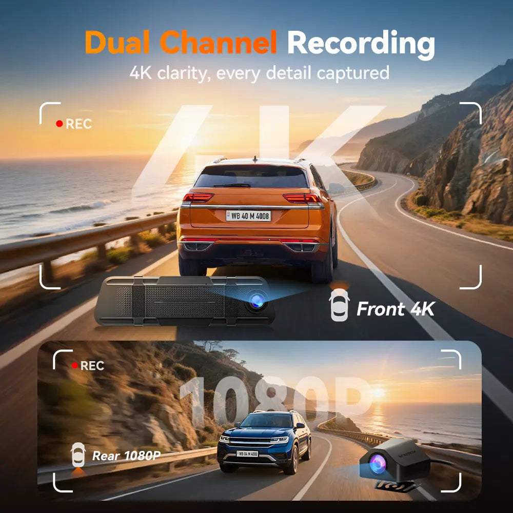 WOLFBOX M40 4K 10" ADAS WIFI Touch Screen Mirror Dash Cam