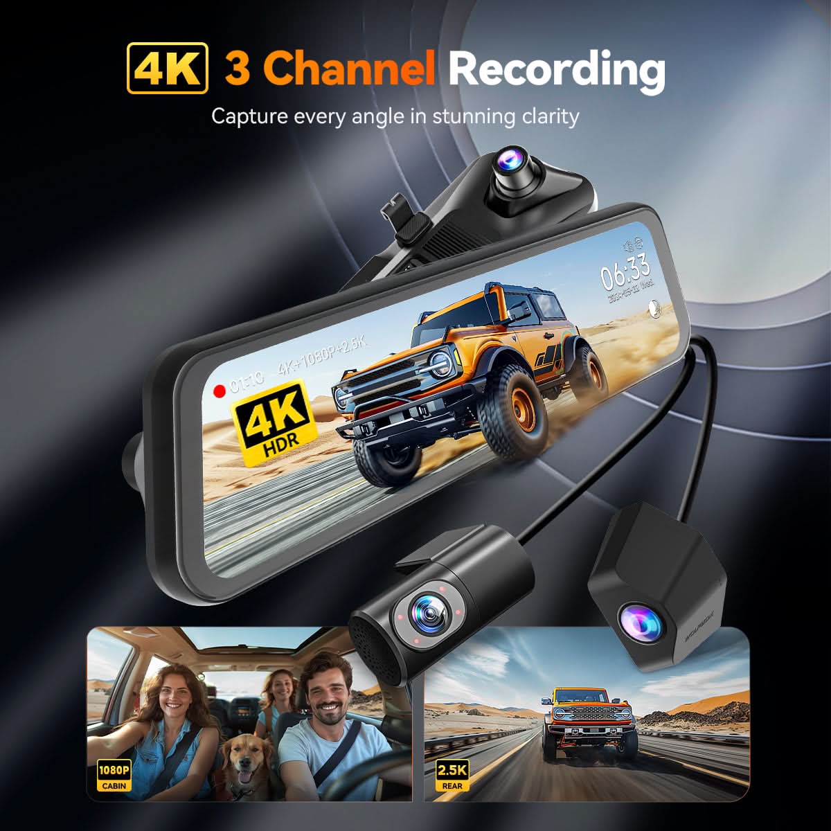 G900 TriPro 4K+2.5K+1080P 3 Channel Cabin Monitor Mirror Dash Cam