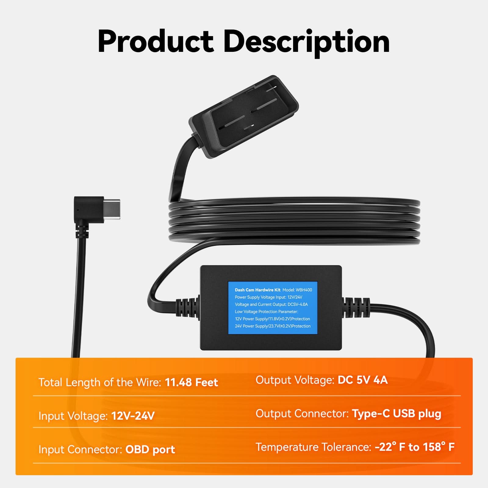 WOLFBOX Dash Cam Hardwire Kit for G900Tripro