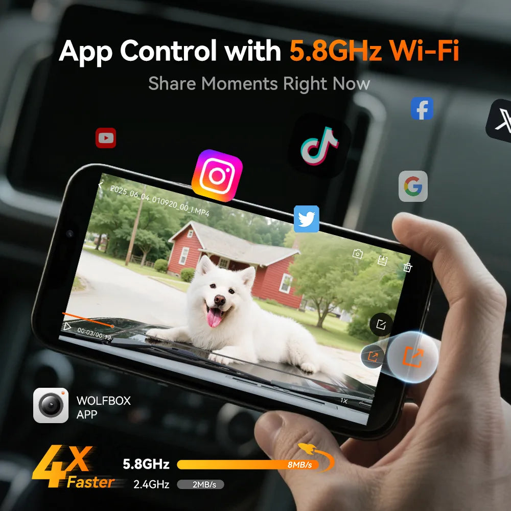WOLFBOX G900Pro 12MP WiFi Touch Screen Rear View Mirror Dash Cam Smart Mirror