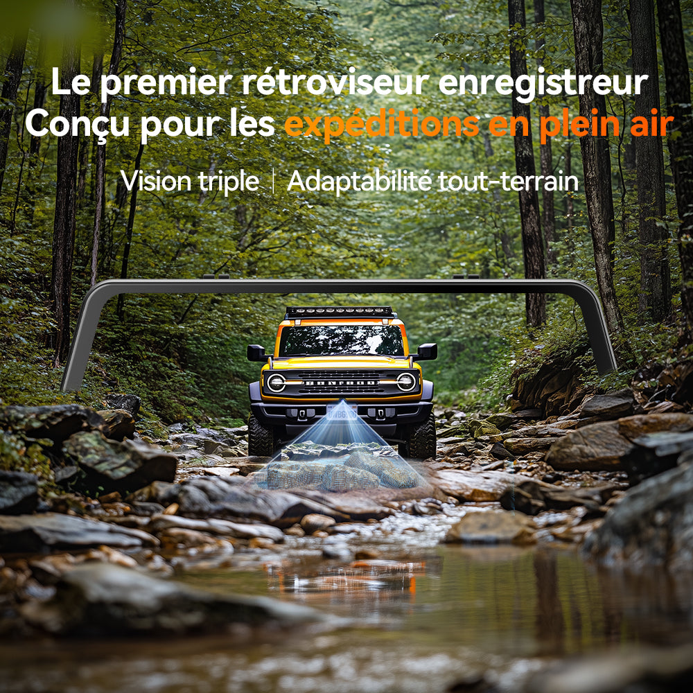 WOLFBOX G900 TriPro – Caméra rétroviseur à 3 canaux, version avec caméra arrière pour pare-chocs