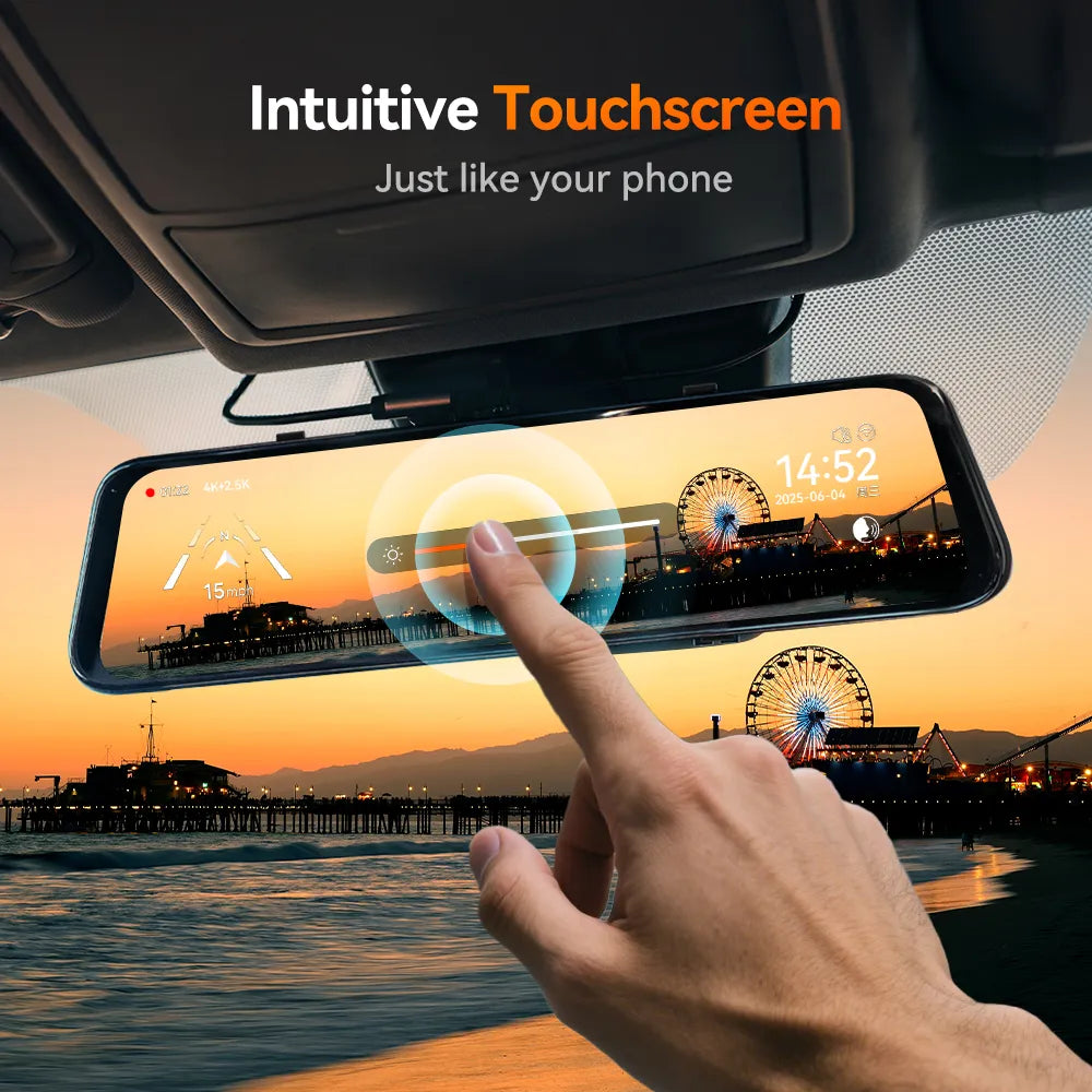 WOLFBOX G900Pro 12MP WiFi Touch Screen Rear View Mirror Dash Cam Smart Mirror