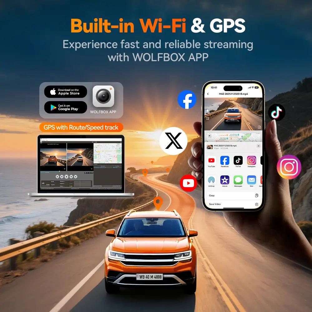 WOLFBOX M40 4K 10" ADAS WIFI Touch Screen Mirror Dash Cam