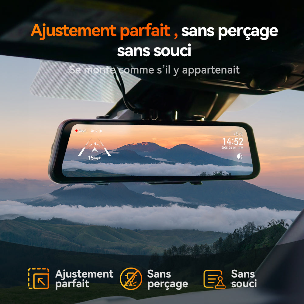 WOLFBOX G900Pro – Rétroviseur intelligent avec caméra embarquée, écran tactile WiFi et capteur 12 MP