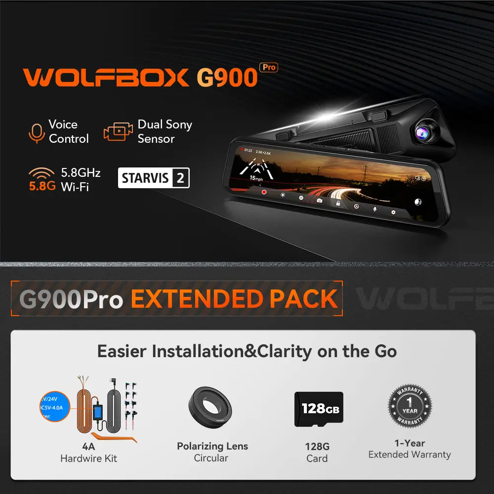 WOLFBOX G900Pro 12MP WiFi Touch Screen Rear View Mirror Dash Cam Smart Mirror