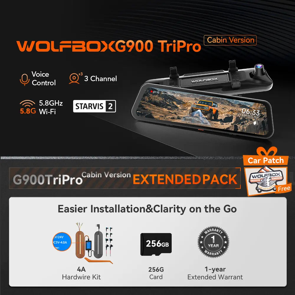 G900 TriPro 4K+2.5K+1080P 3 Channel Cabin Monitor Mirror Dash Cam