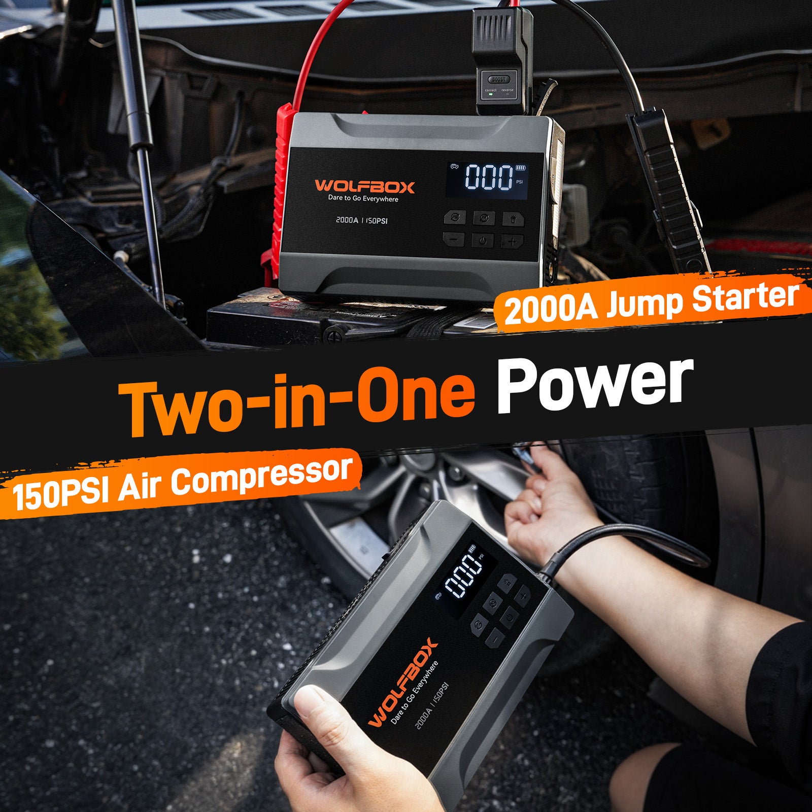 2000A Jump Starter with Air Compressor | WOLFBOX MegaVolt 10Air