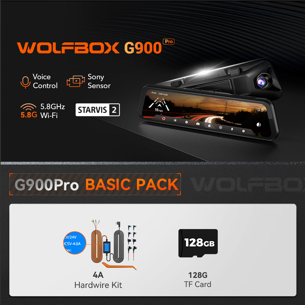 WOLFBOX G900Pro 12MP WiFi Touch Screen Rear View Mirror Dash Cam Smart Mirror