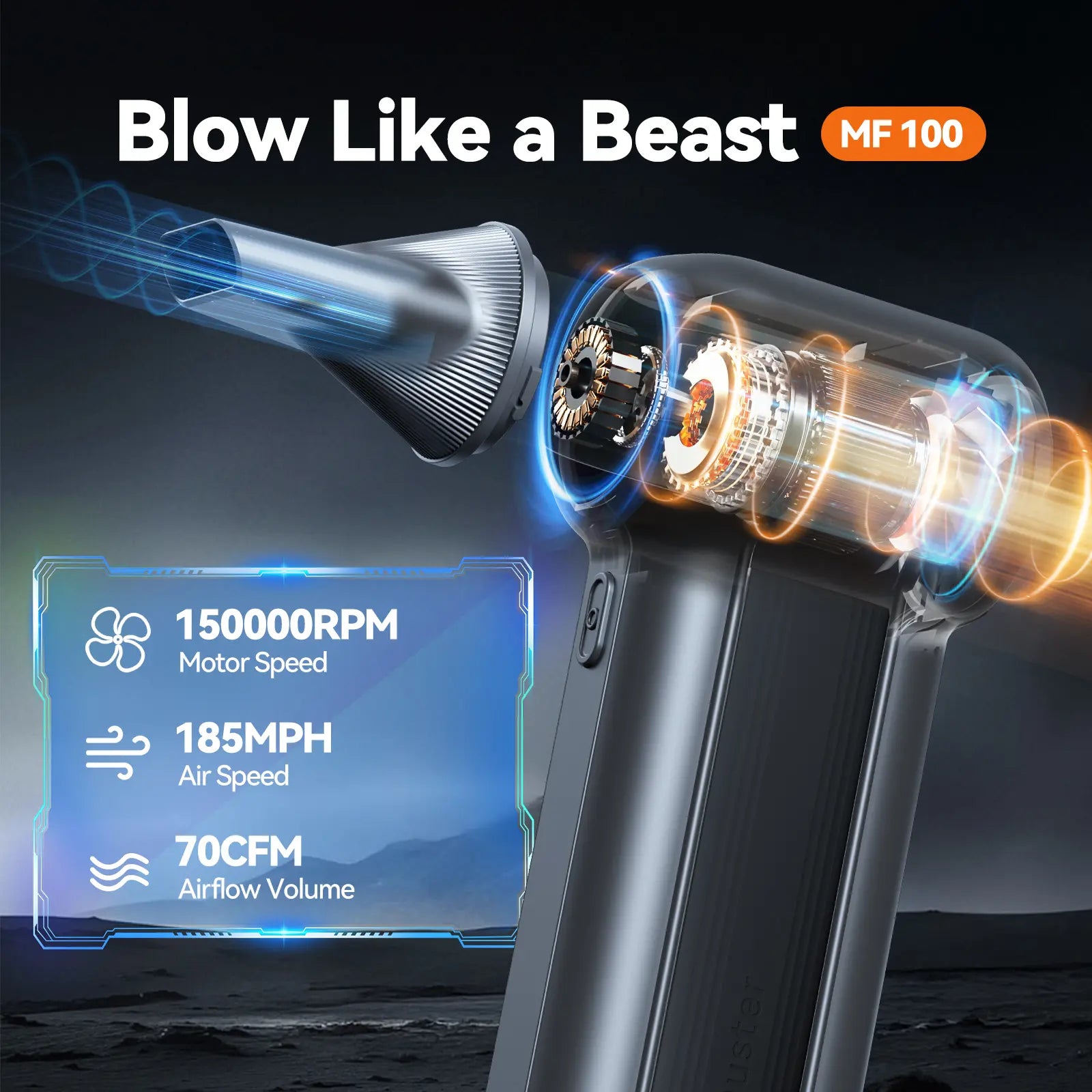 Electric compressed air duster with strong air flow, fast motor speed and fast air speed