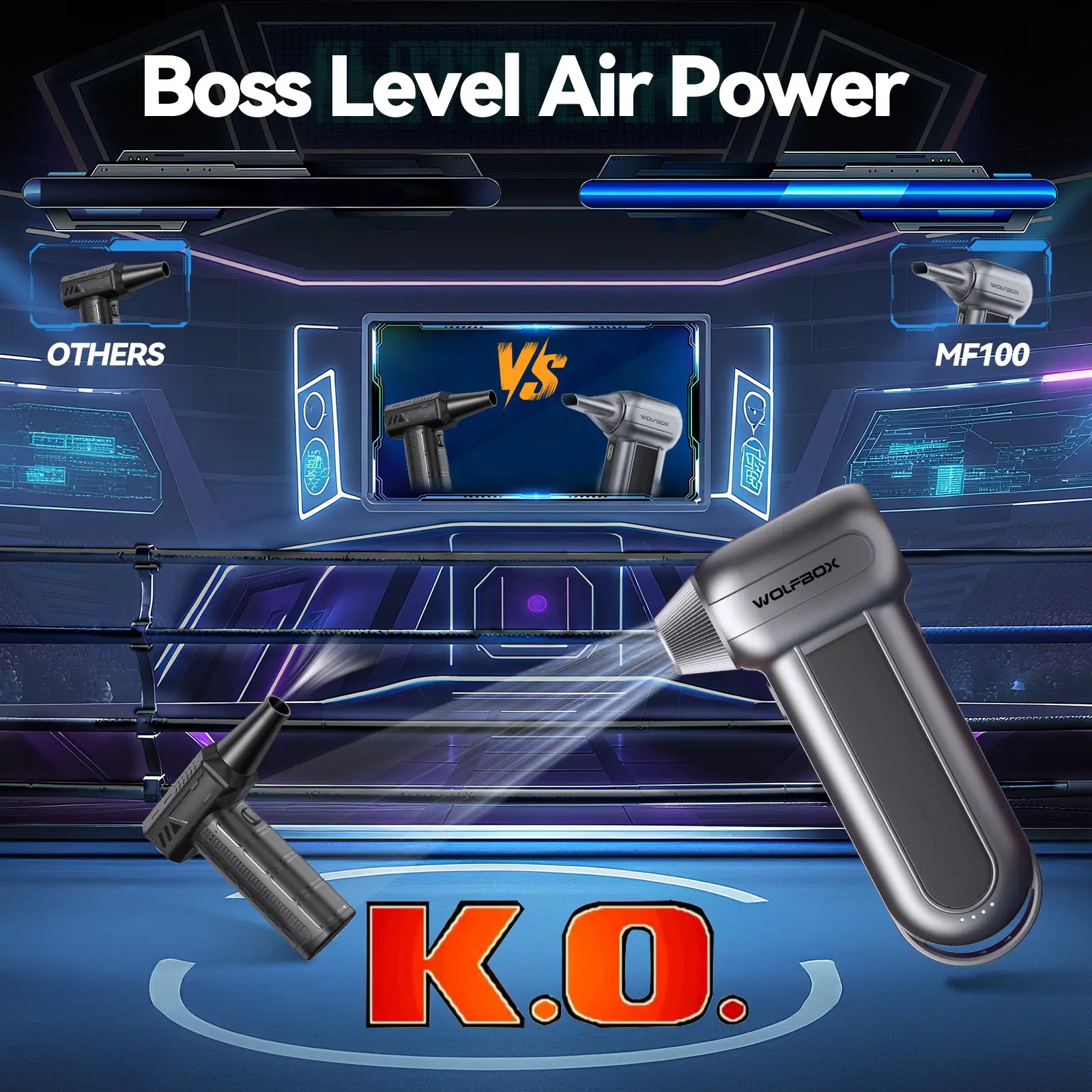 Wolfbox compressed air duster outperforming other air dusters in power comparison test