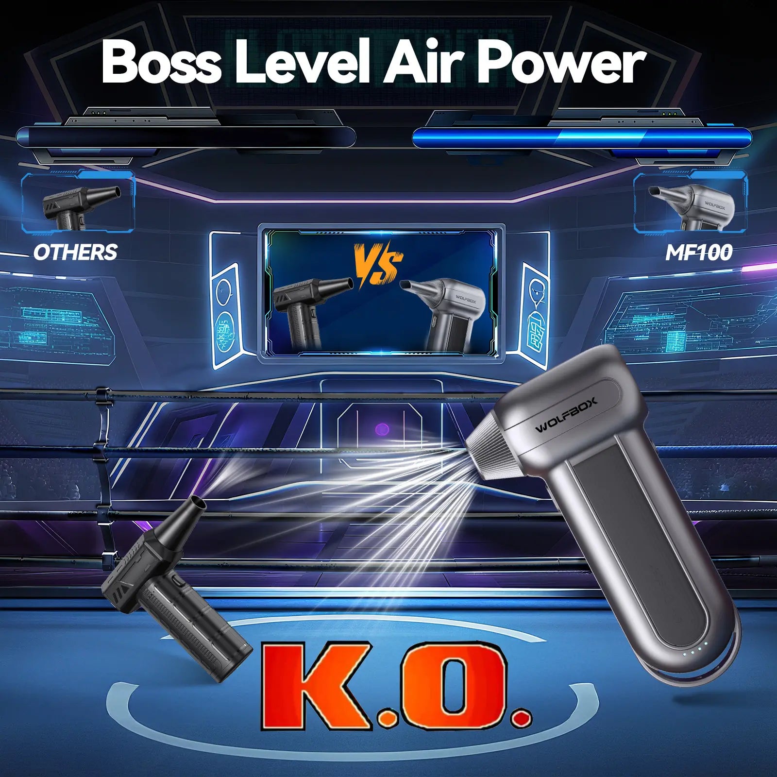 Wolfbox compressed air duster outperforming other air dusters in power comparison test
