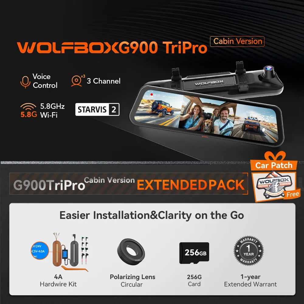 G900TriPro 4K+2.5K+1080P 3 Channel Cabin Monitor Mirror Dash Cam