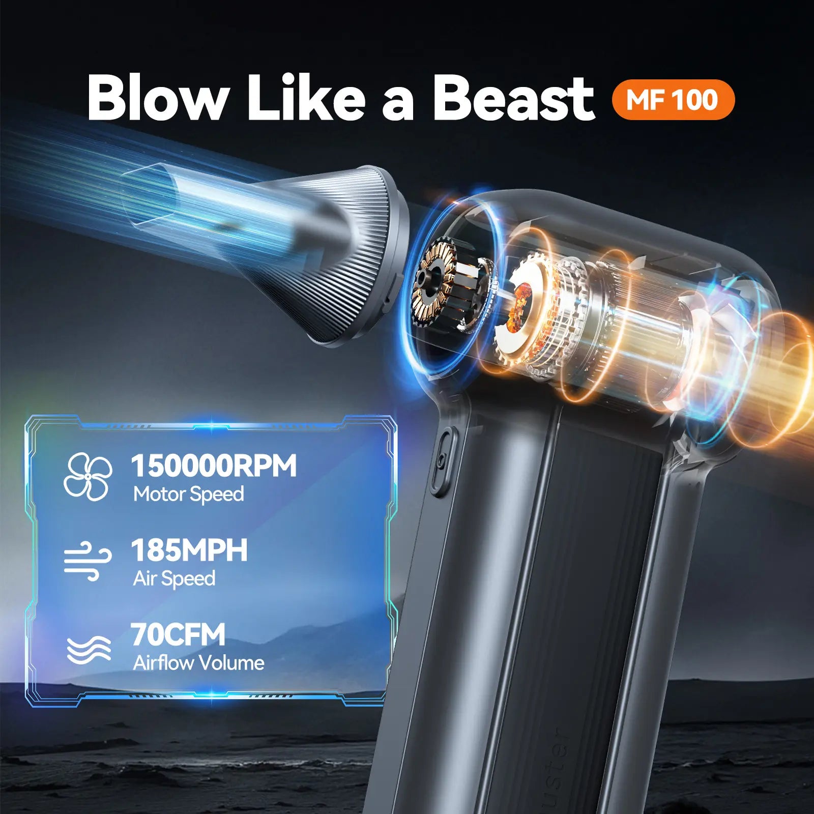 Electric compressed air duster with high power fan and three key specifications for strong airflow