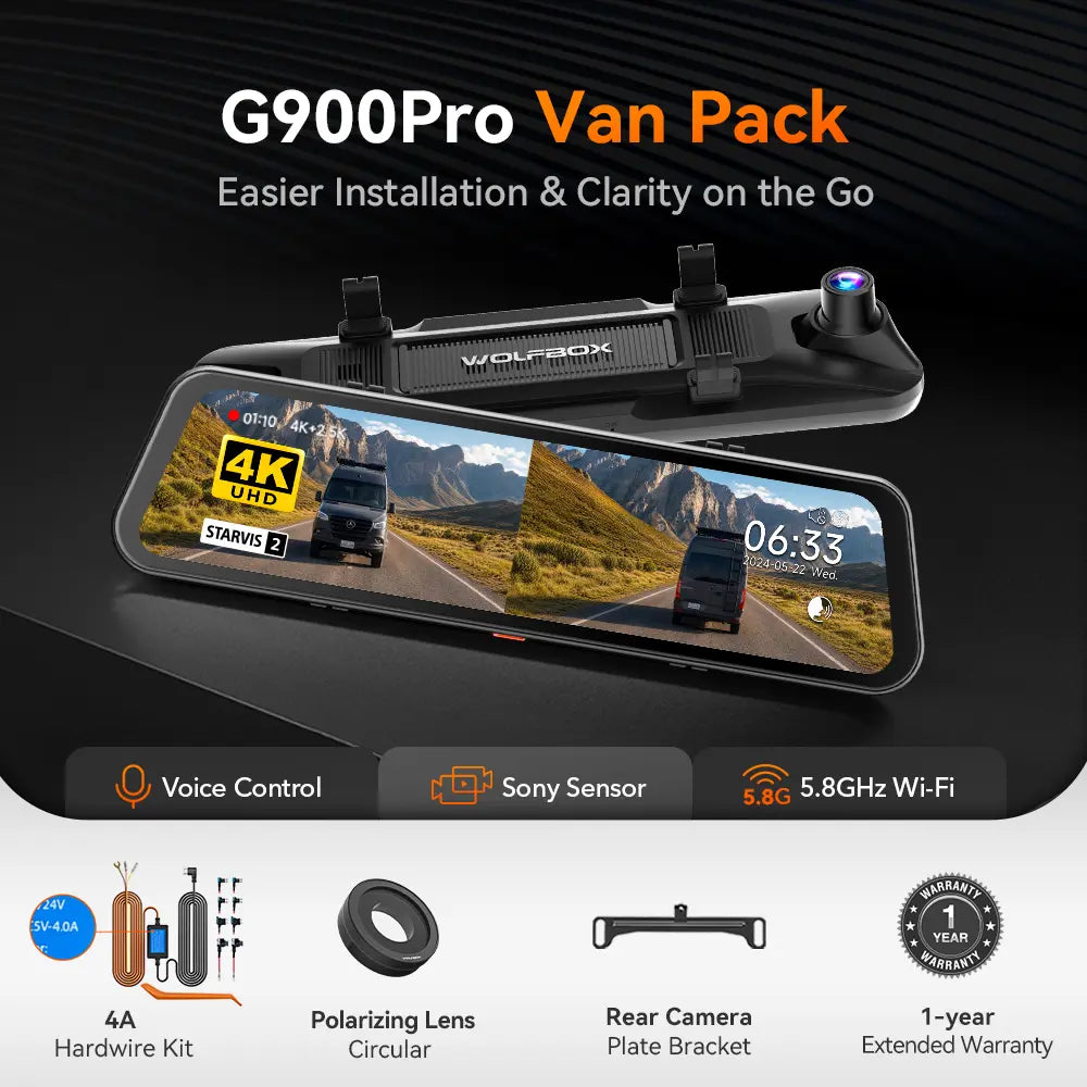 WOLFBOX G900Pro 12MP WiFi Touch Screen Rear View Mirror Smart Mirror Dash Cam