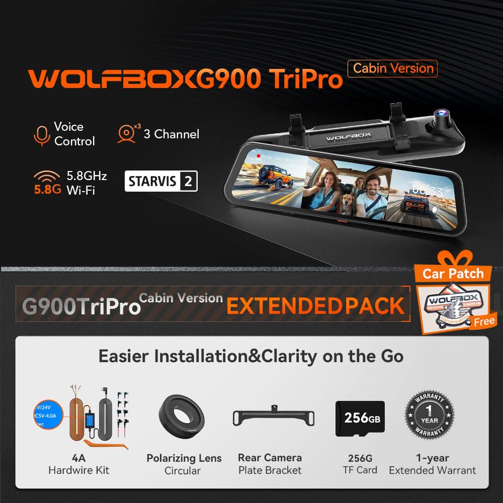 G900 TriPro 4K+2.5K+1080P 3 Channel Cabin Monitor Mirror Dash Cam