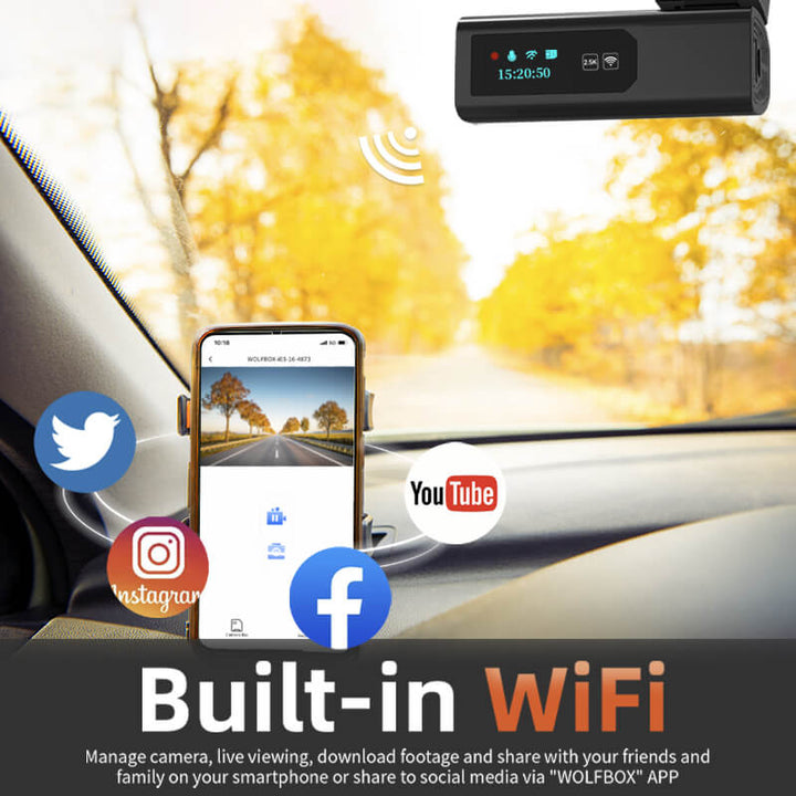i03 | Built-in WiFi 2.5K Front&Full HD 1600P Recorder Dashboard APP Control camera wolfboxdashcamera   